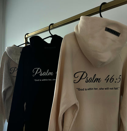 Beige, Black and Grey BIVERSE 23' hoodies hanging with printed text on the back.