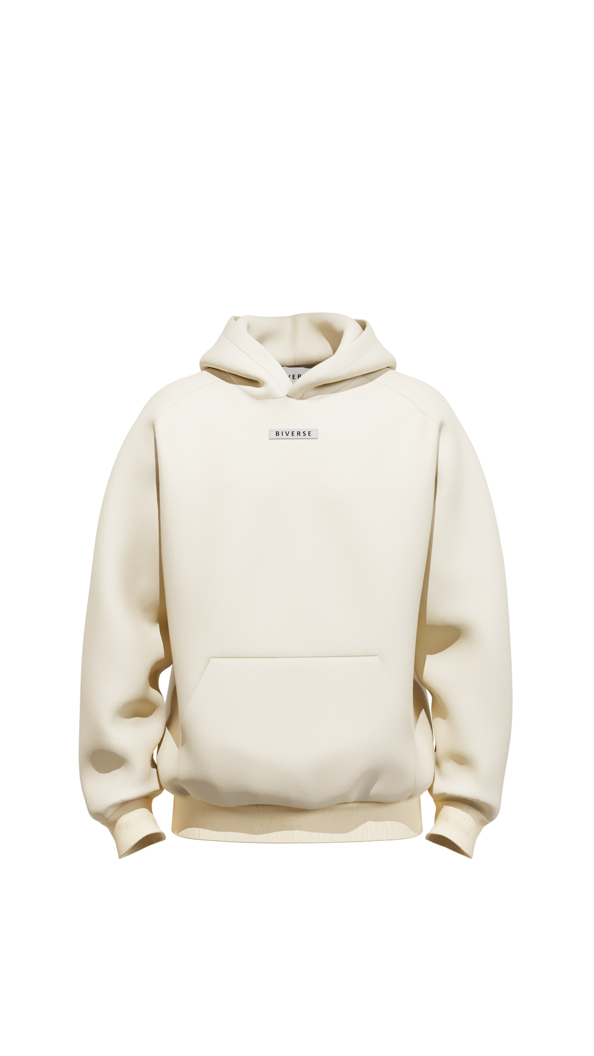 Front view of the Beige BIVERSE 23' hoodie on a black background.