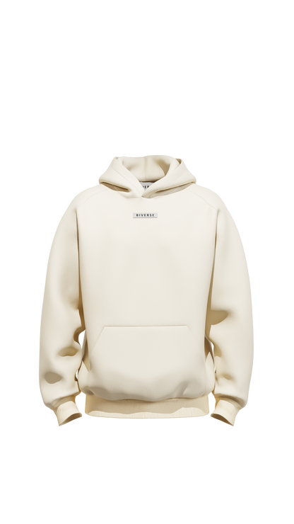 Front view of the Beige BIVERSE 23' hoodie on a black background.