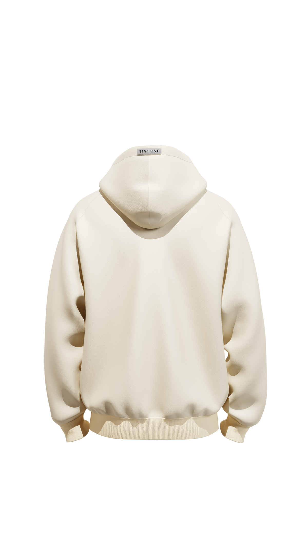 Back view of the Beige BIVERSE 23' hoodie on a black background.