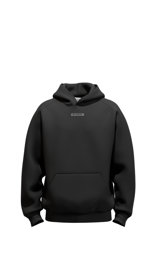 Front view of the Black BIVERSE 23' hoodie on a black background.