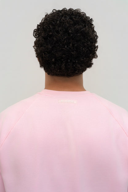 Back neckline and logo detail of the Candy pink BIVERSE crewneck.